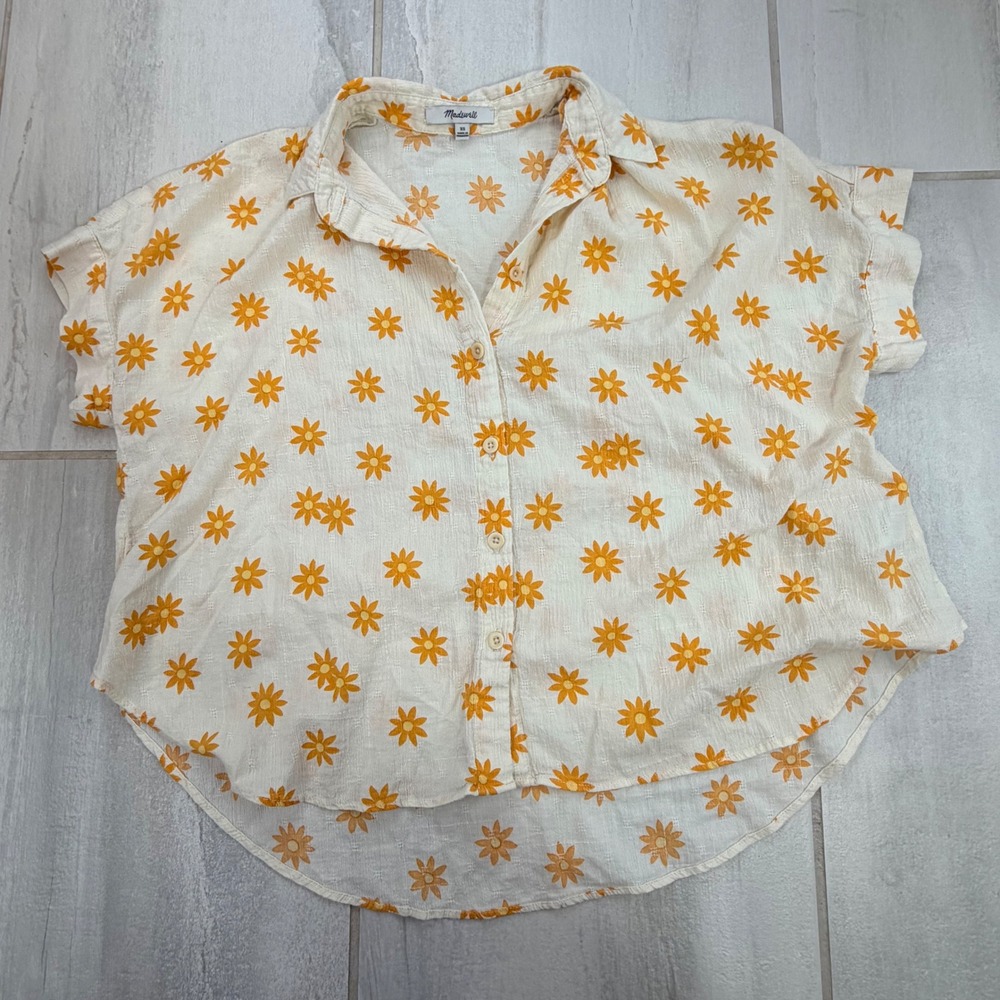 Madewell Hilltop Daisy Groove Cream Yellow Floral Cotton Shirt XS NA313